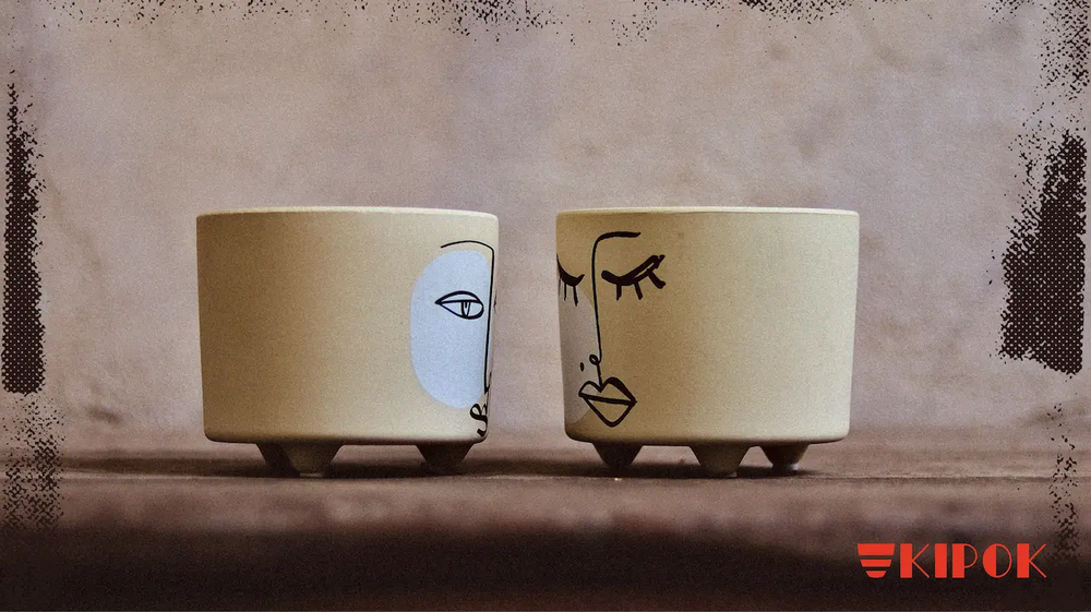 cache pot en céramique visage, petit pot visage tète, pots pour petites plantes- petit cache pot- kipok