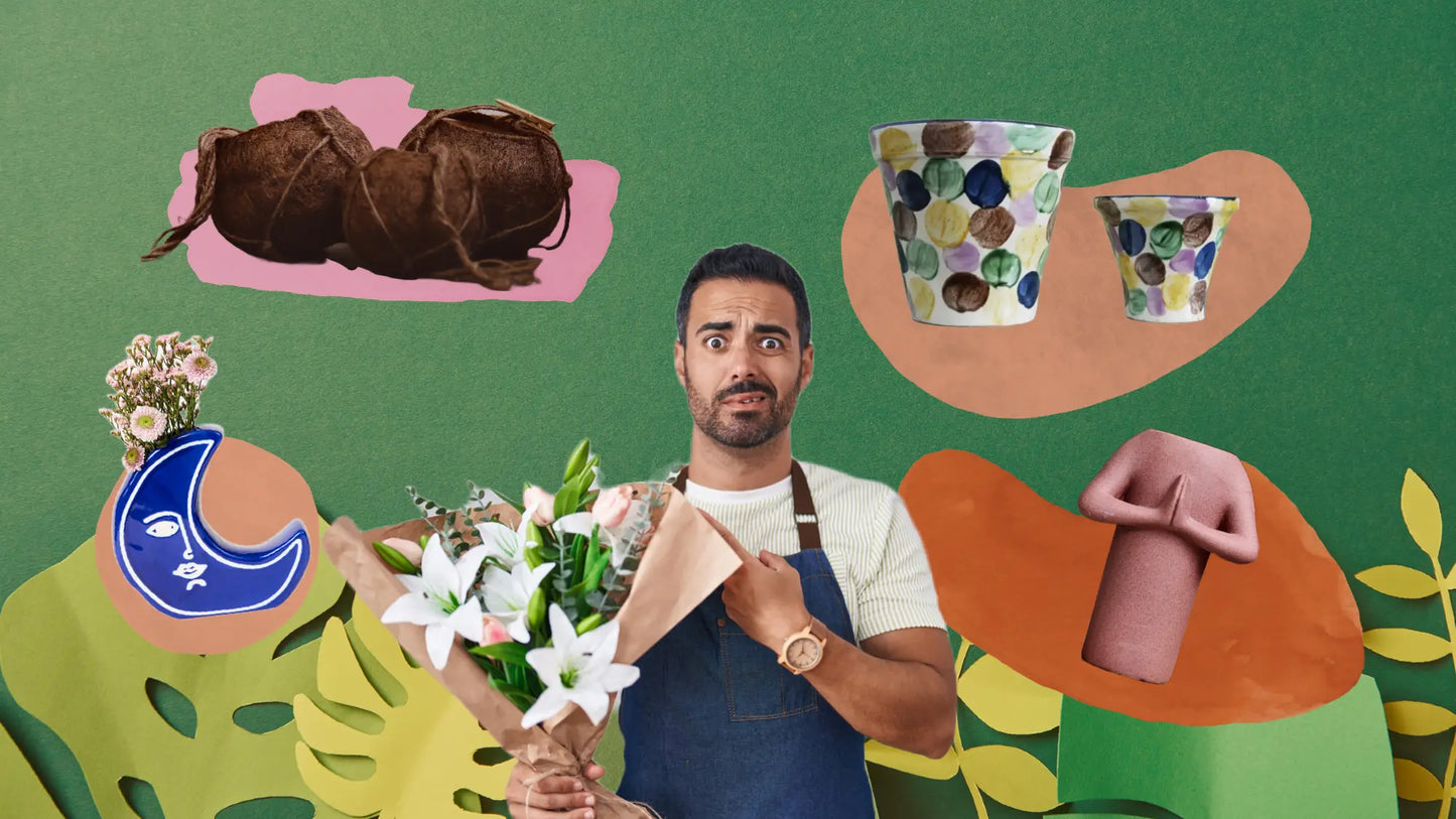 Vente vase en céramique, vase drôle  en pots de fleurs, cache pot pour plante intérieur, pot en fibre de coco, tableau vegetal stabilisé kipok.  idée cadeau -livraison paris france et Bruxelles 

