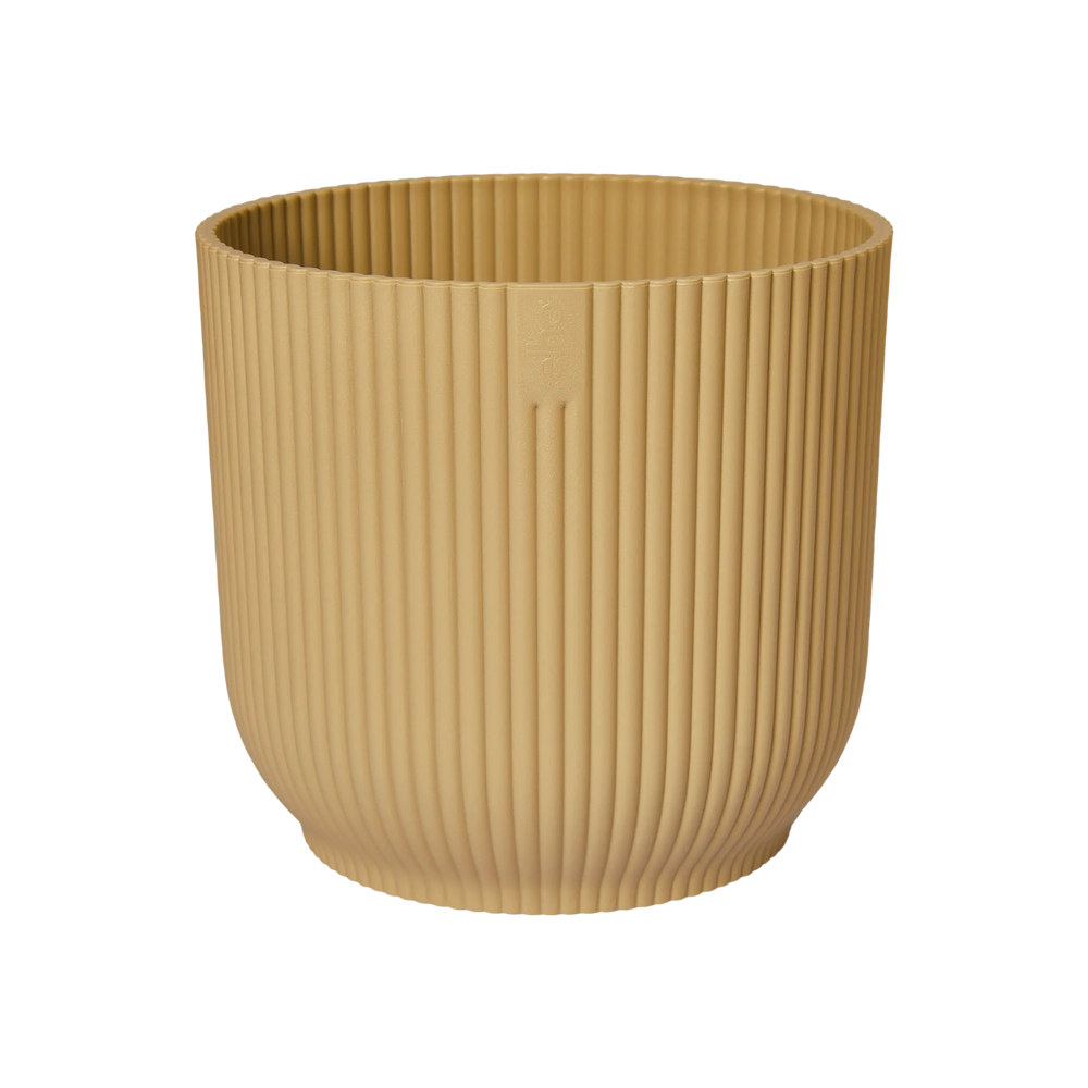 cache-pot rond jaune taille 14 cm diamètre et  hauteur 13 cm. Pot de fleur en plastique recyclé très léger. Pot pour plante . Kipok pot de fleurs sans trou. Pot pour intérieur. 