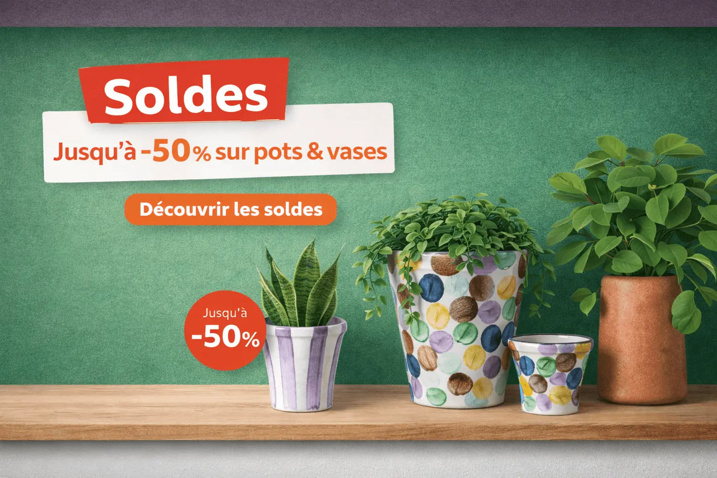 Bannière Soldes : jusqu’à -50% sur pots et vases décoratif
achat et vente pot de fleurs,, pot en coco, vase en verre, vase en céramique, vase femme et vase apollon, tableau vegetal stabilisé.  kipok
