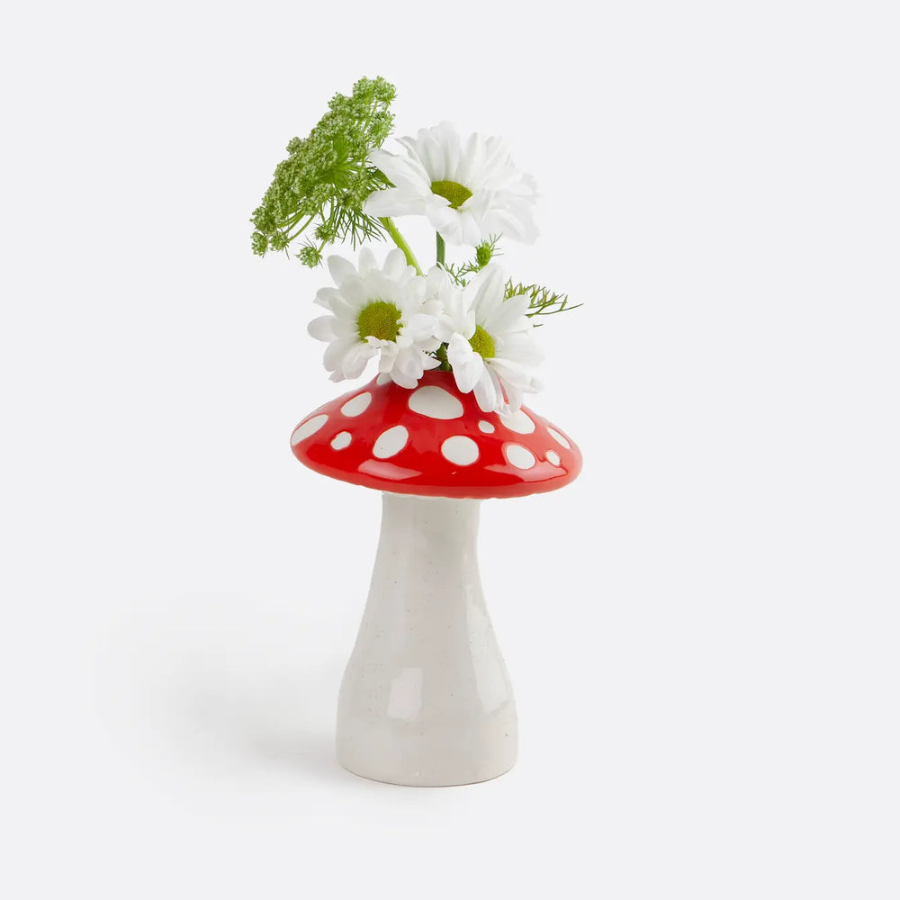 Vase champignon en céramique en rouge et blanc pour installer ton bouquet de fleurs. Vase en céramique. petit vase.Kipok