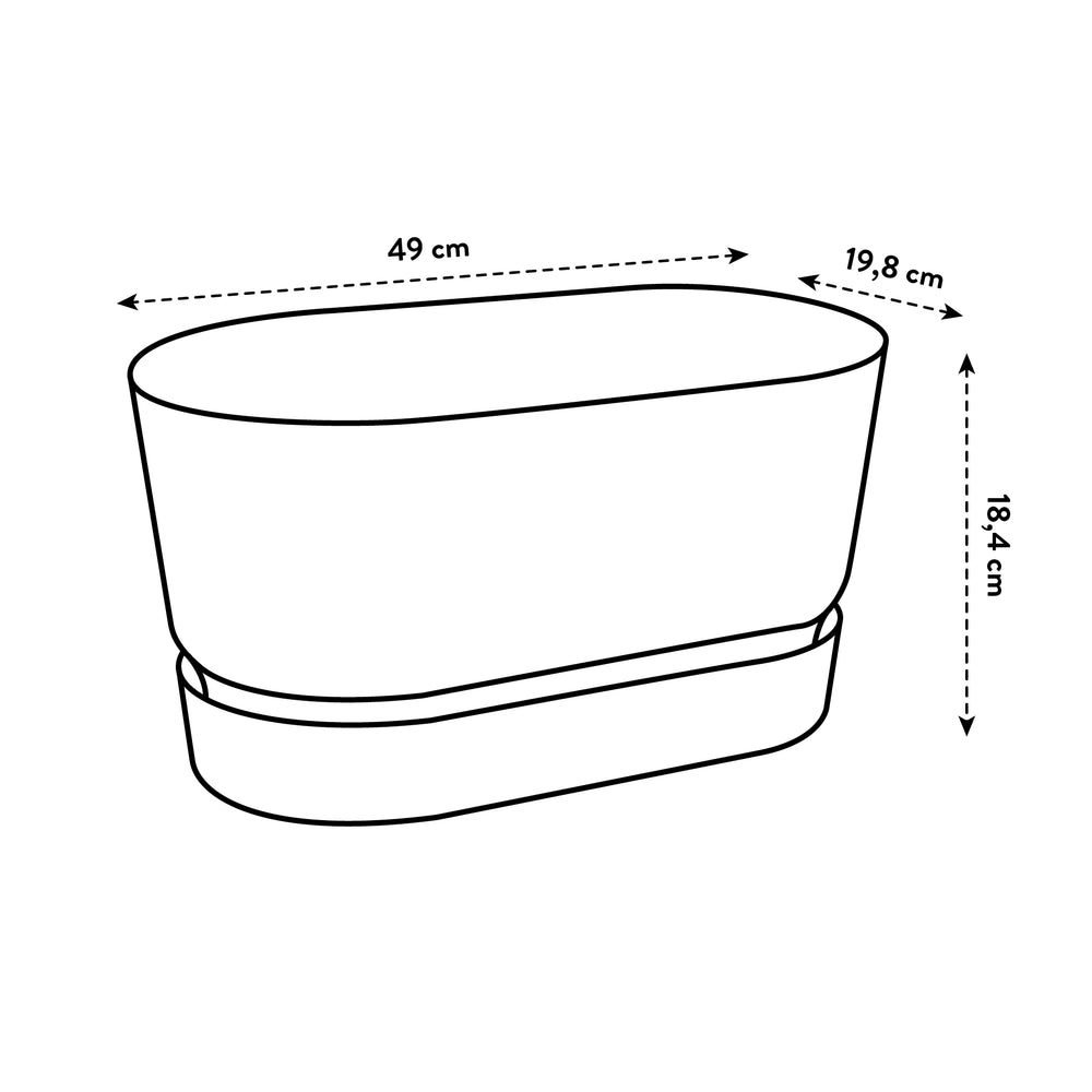 Jardniere en plastique pas cher. Damension 50 cm profondeur 19 cm avec un bac d 'eau