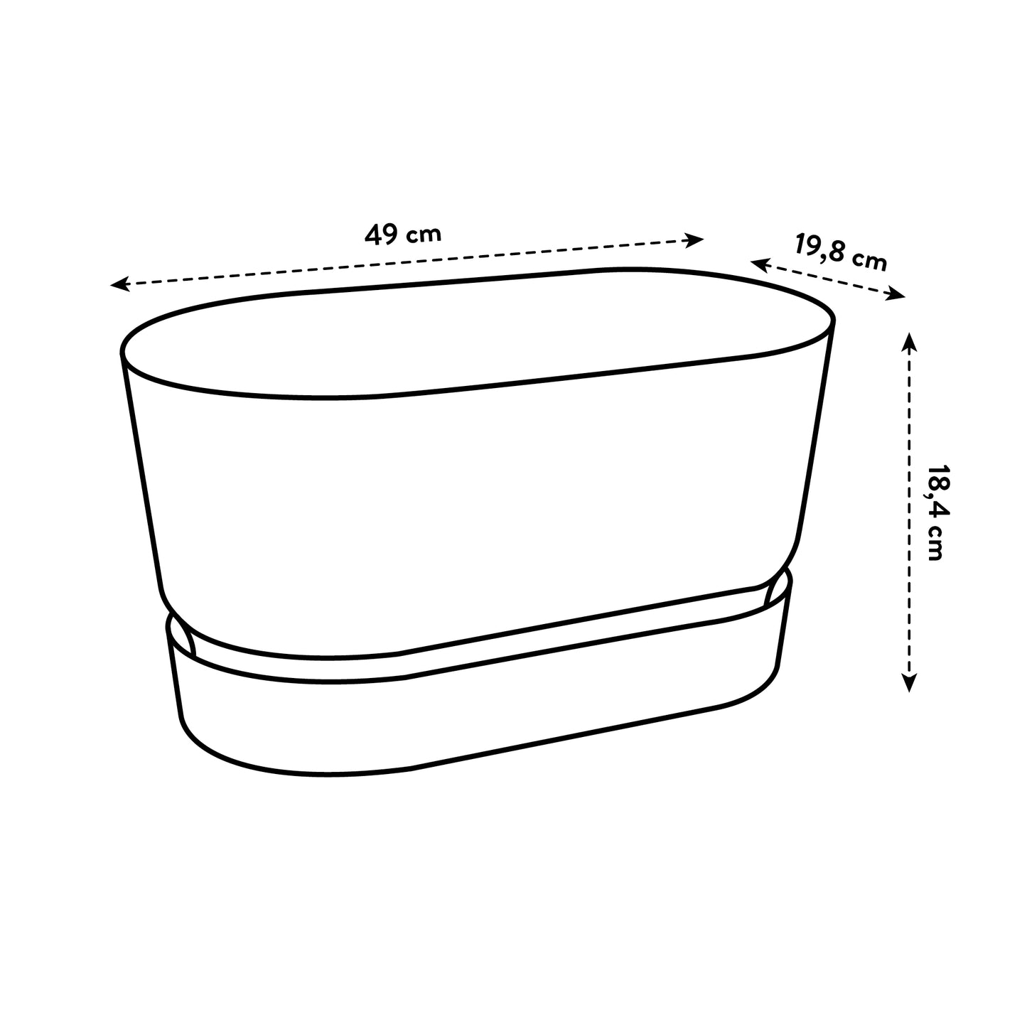 Jardniere en plastique pas cher. Damension 50 cm profondeur 19 cm avec un bac d 'eau
