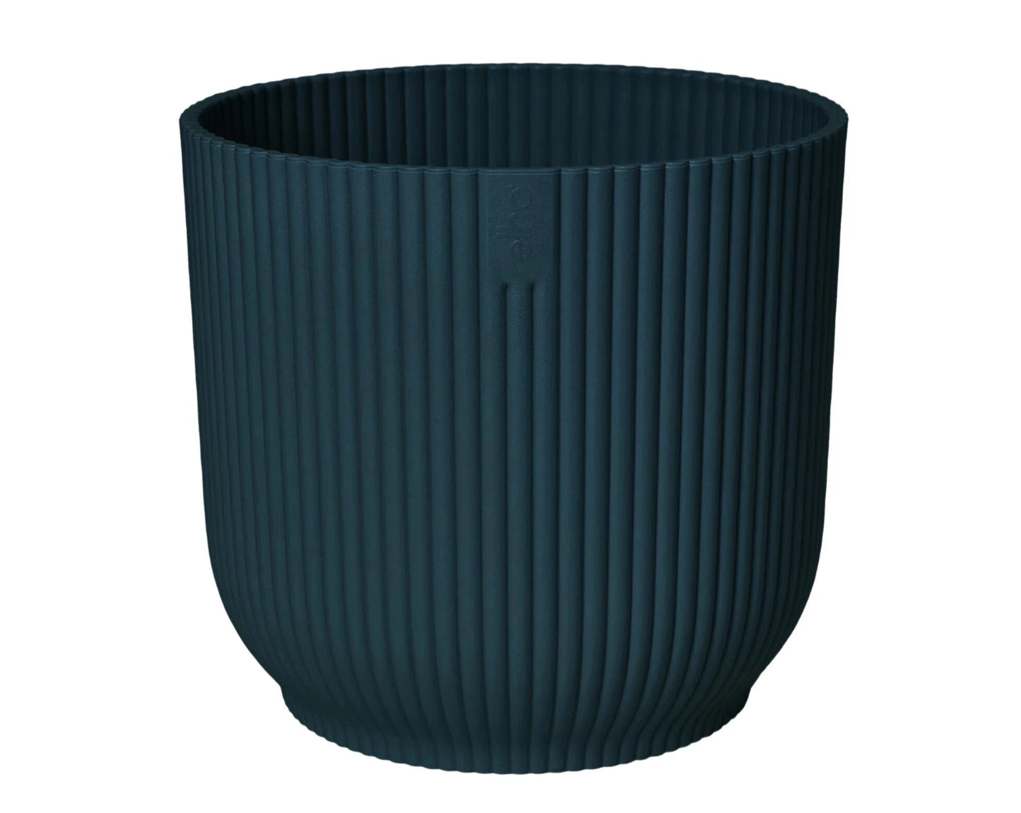 cache-pot rond bleu foncé taille 14 cm diamètre et 13 cm de long. Pot de fleur en plastique recyclé très léger. Pot pour plante . Kipok cache pots plantes.