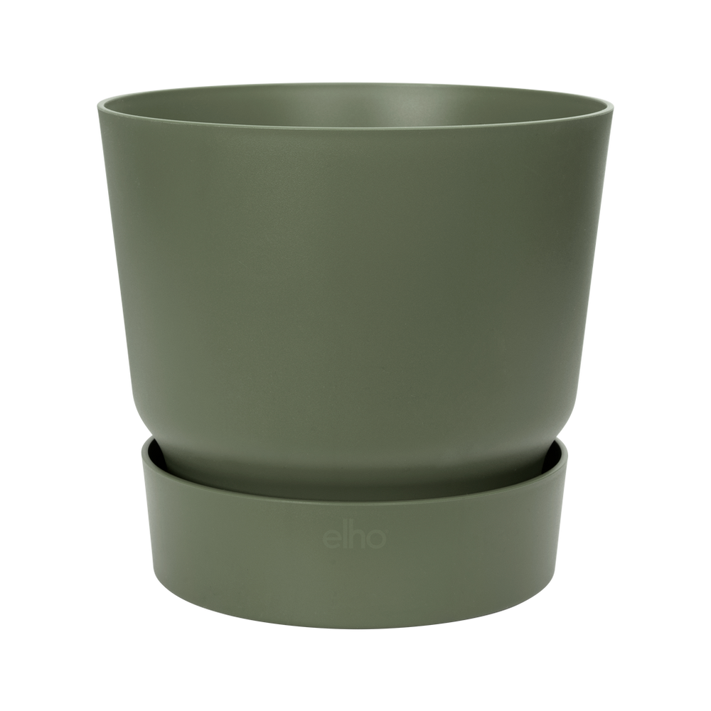 Grand pot de fleurs rond vert diametre 30 cm. Pot de fleurs pour extérieur et intèrieur avec un réservoir d'eau intégré.  Ce pot vert en plastique recyclé. Pot de fleur géant pas cher. Kipok