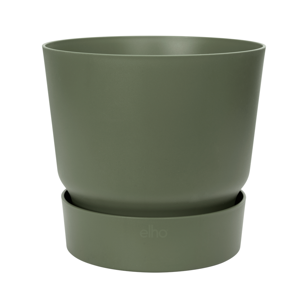 Grand pot de fleurs rond vert diametre 30 cm. Pot de fleurs pour extérieur et intèrieur avec un réservoir d'eau intégré.  Ce pot vert en plastique recyclé. Pot de fleur géant pas cher. Kipok