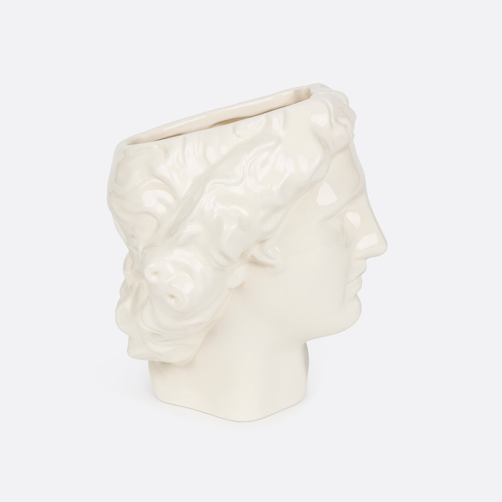 Vase Visage apollon de profil en céramique vide sans plantes. Vase blanc utilisation pour fleurs ou cache-pot de fleurs. Apollon vase visage dieu grec. pot visage. Kipok. Vase grecque. vase en soldes cache pot visage Kipok  Vase grec. vase en céramique blanc.